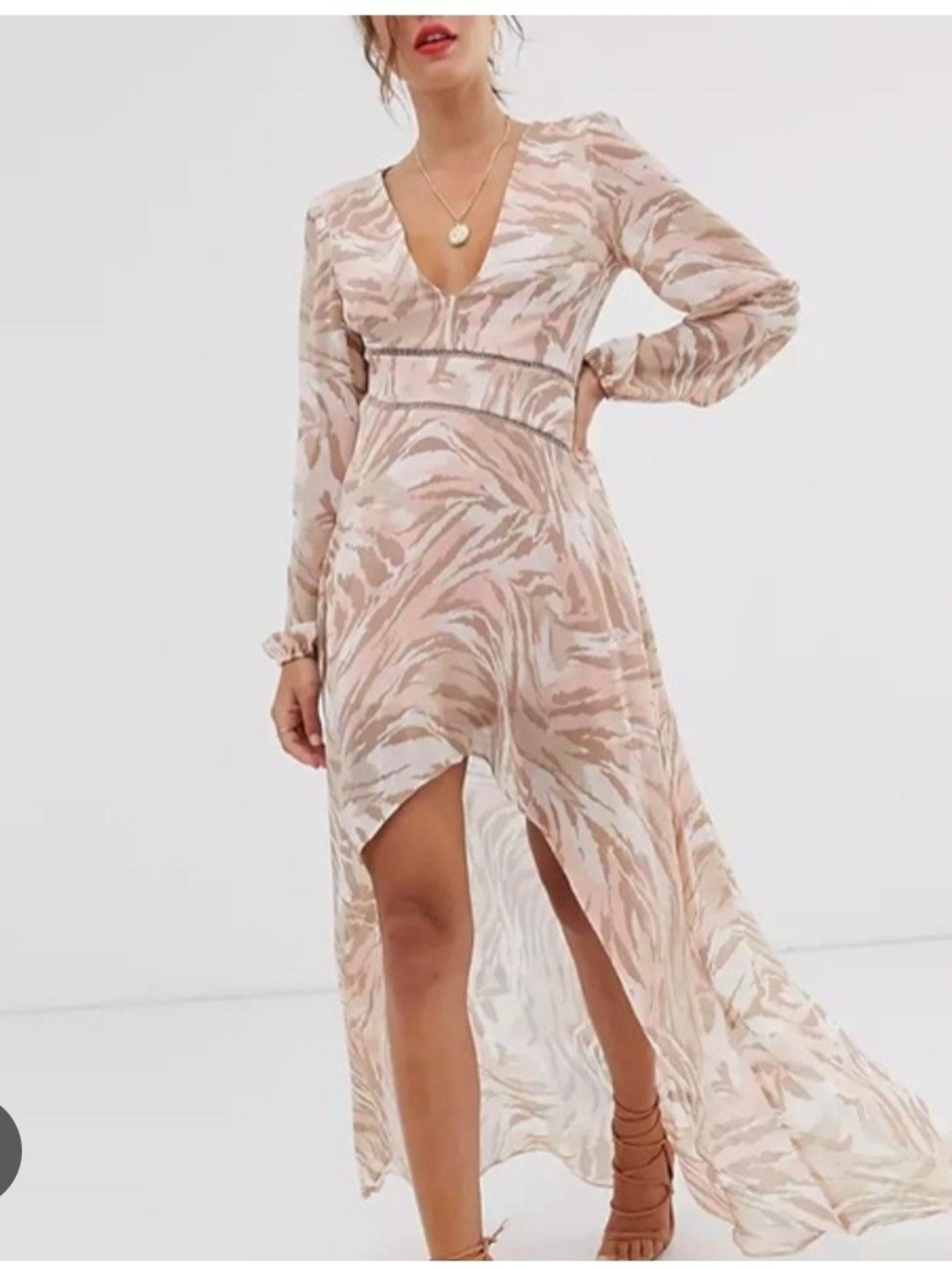 😍ASOS High-Low Maxi Dress in Pink and Cream Abstract Print Size 2